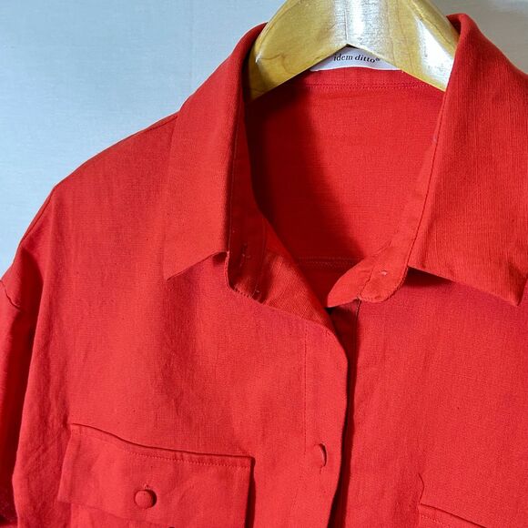 Idem Ditto NWOT Orange Linen Blend Cropped Button-Front SS Collared Shirt Size M - Picture 4 of 10